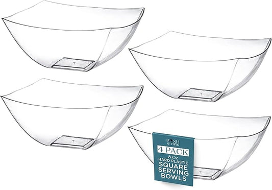 Posh Setting - Clear Plastic Serving Bowls for Party (8oz - 4 Pack) Square, Disposable, Salad & Fruit Bowls for Party Table, Candy Containers for Candy Buffet