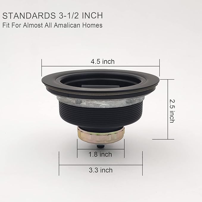 3-1/2 Inch Matte Black All Stainless Steel Kitchen Sink Drain Strainer Assembly with Strainer Basket, Drain Stopper Replacement for 3.5 Inch Kitchen Sink