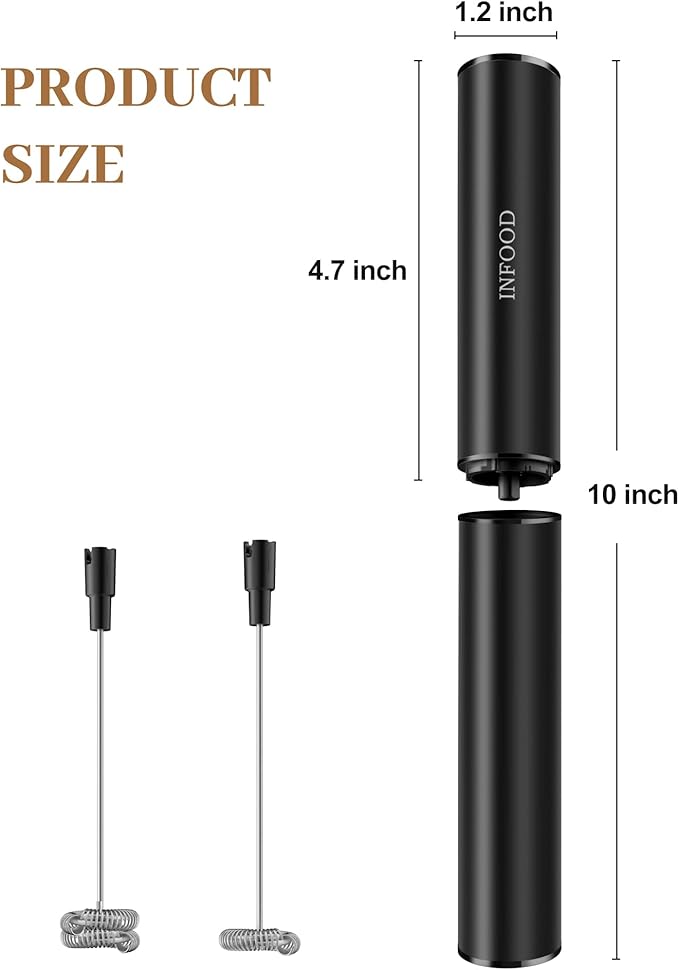 Milk Frother Rechargeable with Cover - Coffee Frother Wand, Drink Mixer Handheld with 2 Detachable Stainless Whisks 2 Speed Adjustable for Latte, Cappuccino, Hot Chocolate, Egg, Black