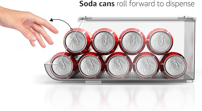 Sorbus Soda Can Organizer for Refrigerator - Stackable Holder Dispenser With Lid for Fridge, Pantry, Freezer - Holds 9 Cans Each, BPA-Free, Clear Design, Drink Organizer (2-Pack)