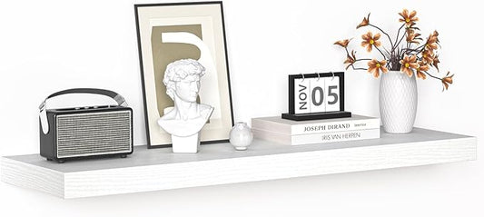 Floating Shelves - 10.3 Inch Deep Wall Shelf for Decor & Storage - Wall Mounted Display Shelving with Invisible Heavy-Duty Metal Bracket - 36" W x 10.3" D x 1.8" H - Set of 1 - Rustic White