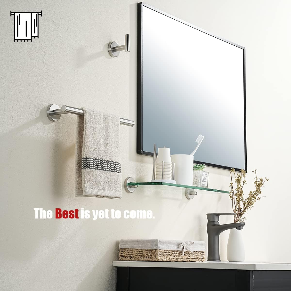 JQK Hand Towel Bar, 12 Inch 304 Stainless Steel Thicken 0.8mm Towel Rack, Bathroom Towel Holder Brushed Finished Wall Mount, Useable Length 9 Inch TB110L9-BN