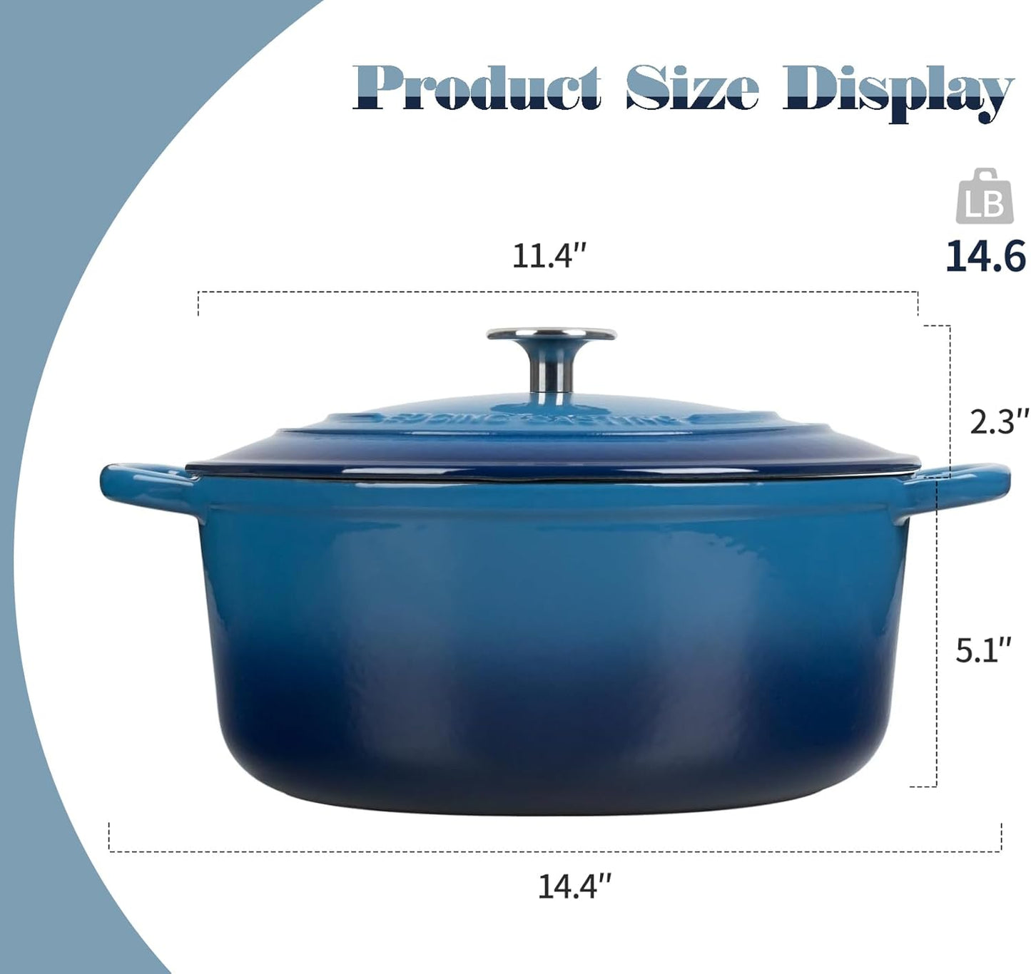 Enameled Cast Iron Dutch Oven Pot with Lid, 7 Quart, Round Dutch Ovens for Bread Baking, Bread Oven, Oven Safe up to 500°F, Lake Blue