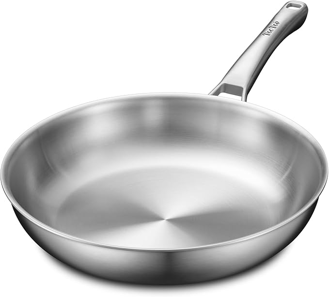 12 inch Tri-Ply Stainless Steel Pan,PFOA&PTFE Free Skillets,Chef's Pans,Dishwasher and Oven Safe Cookware, Works on Induction,Ceramic and Gas Cooktops