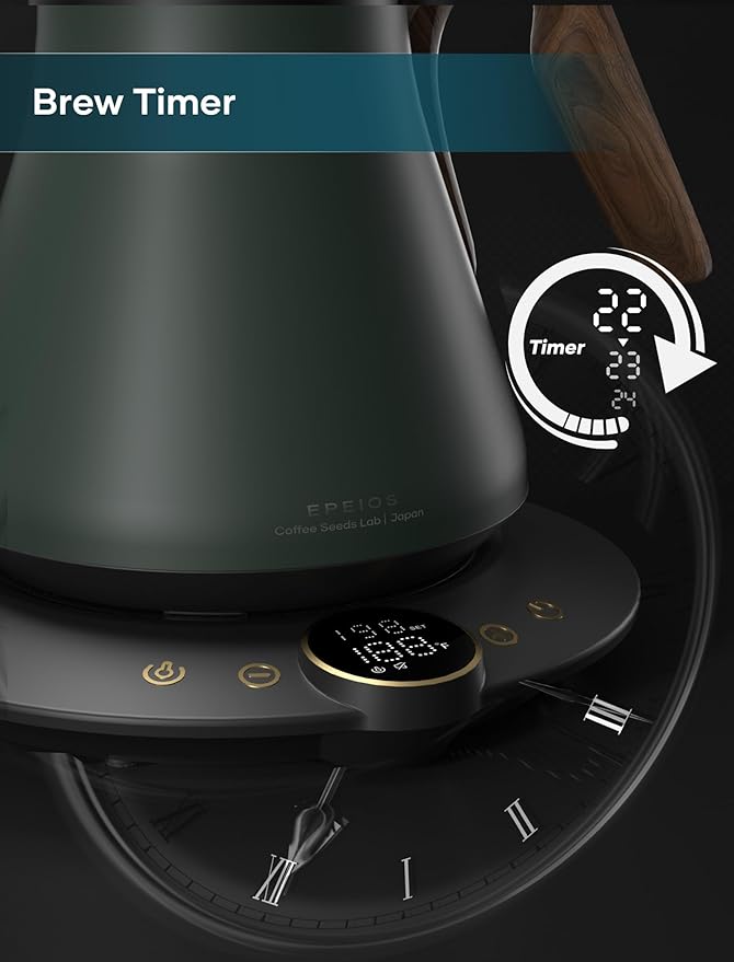 Electric Kettles, INTASTING Gooseneck Electric Kettle, ±1℉ Temperature Control, Stainless Steel Inner, Quick Heating, for Pour Over Coffee, Brew Tea, Boil Hot Water, 0.9L (Forest Green)