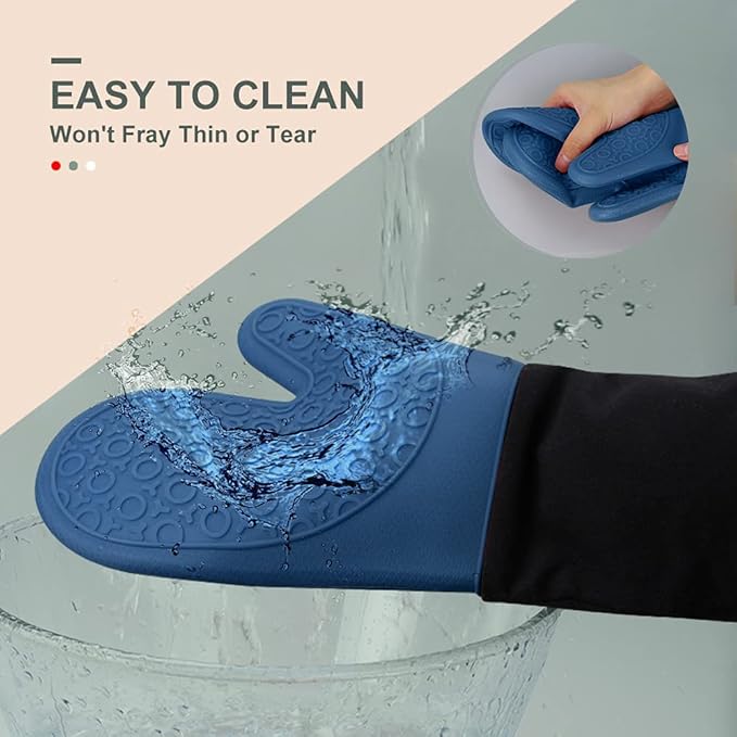 sungwoo Extra Long Silicone Oven Mitts, Heat Resistant Oven Gloves with Quilted Liner Non-Slip Textured Grip Perfect for BBQ, Baking, Cooking and Grilling - 1 Pair 14.6 Inch Royal Blue & Black