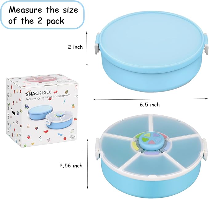 Snack Spinner Set for Kids – 2-Pack, Includes Rotating Snack Container & Classic Sectioned Snack Box, BPA-Free, Dishwasher Safe, Perfect for Travel, Blue