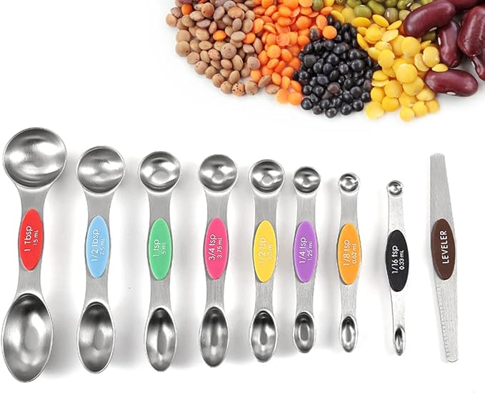 19 Pieces Measuring Cups and Spoons set, Includes 10 Stackable Measuring Cup with Lid and 9 Magnetic Measuring Spoons, BPA Free, Dishwasher Safe (Multicolor)