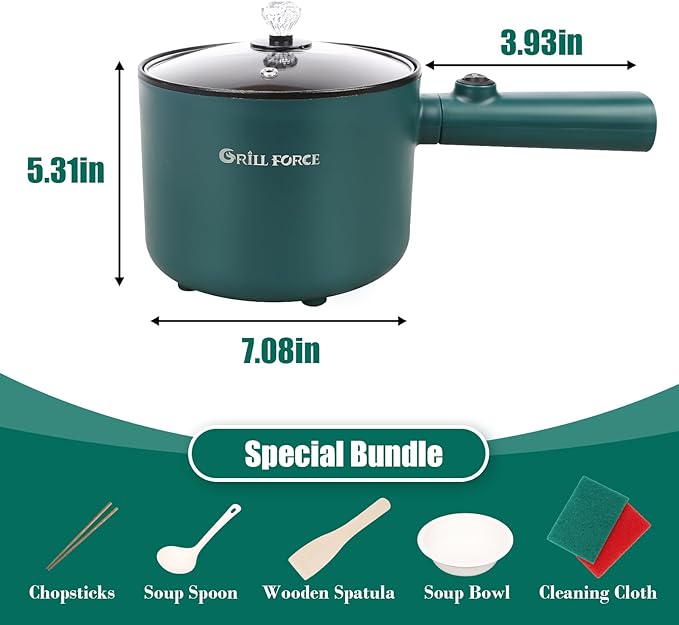 Hot Pot Electric, 1.8L Ramen Cooker, Portable Cooker, Non-Stick Frying Pan, Electric Pot for Pasta, Egg, Steak, Over-Heating Protection, Dual Power Control, Suit Dorm Room, Travel,RV,Hotel