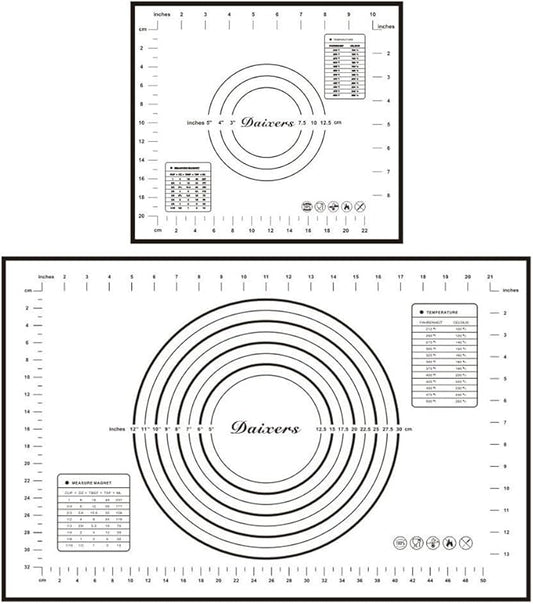 Silicone Baking Mats Set of 2,Large 23.62" x 15.74" Small 11.41" x 10.23",Non Stick Non Skid Pastry-Mat with Measurements (Black)