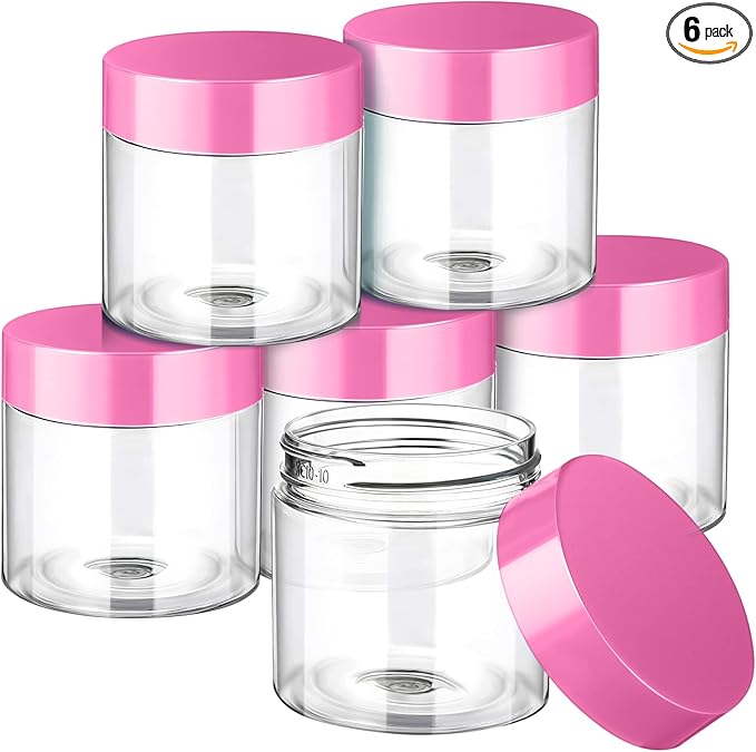 SATINIOR 6 Pack 1 oz Plastic Jars Containers with Lids Wide-mouth Refillable Leakproof Reusable Round Empty Jars for Travel Cosmetic Dry Food Spice Cookie Candy Home Kitchen Organizing(Pink)