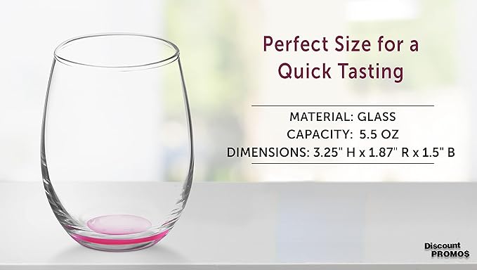 DISCOUNT PROMOS Stemless Wine Glasses by ARC 5.5 oz. Set of 12, Bulk Pack - Perfect for Hotel, Bar, Restaurant or Lounge - Pink