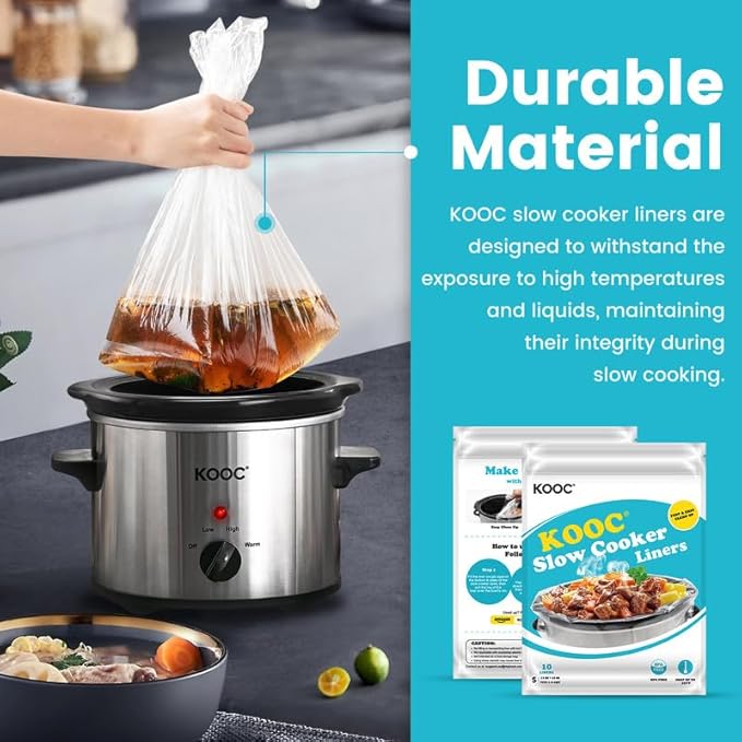 KOOC Slow Cooker Liners 10"x13" 30 count Small Size Disposable Plastic Bags Pot Liners Brunch Cooking Bags Fit 1.5 qt to 2 qt Pot BPA Free