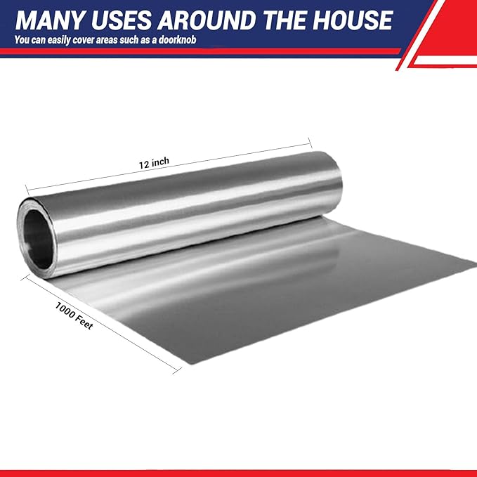 Standard Premium Aluminum Foil | 12”x1000 Feet Long | Industrial Size and Strength | Commercial Grade & Length Foil Wrap for Food Service Industry and Home Use| Strong Silver (1 Pack)