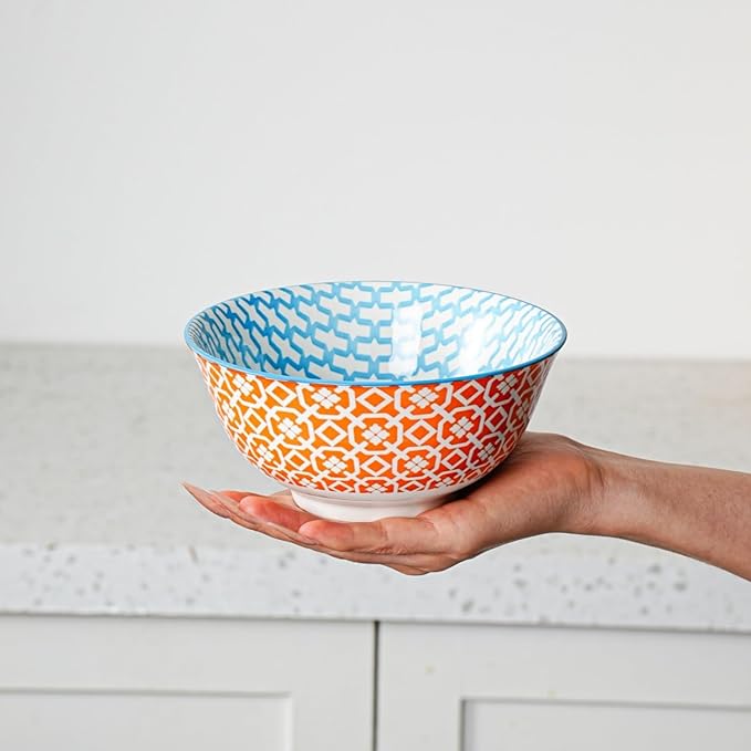 Ceramic Soup Bowls Set - 24 Oz Deep Cereal Bowl - 6 Inch Large Kitchen Dinner Bowl Eating Pasta Salad Dessert Noodle Rice Oatmeal - Microwave Dishwasher Safe - Set of 6 - Assorted Colors