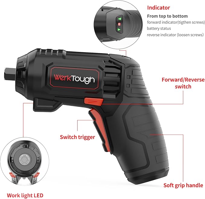 Werktough 4V Electric Corkscrew Wine Opener Set Cordless Screwdriver Battery Powerd with 4 Grill Accessories, Five-in-One Power Tool Kit for Home, Kitchen, and BBQ Lovers