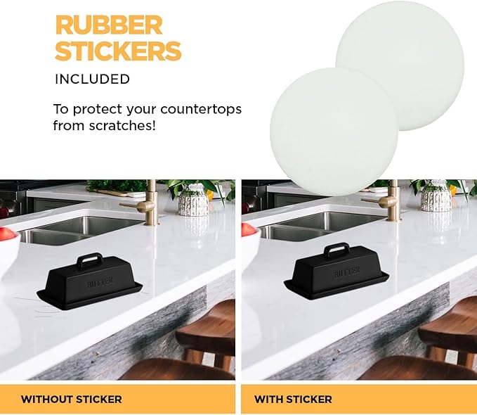 Ceramic Butter Dish Set with Lid and Knife - [Black]- Decorative Butter Stick Holder with Handle for 1 Stick of Butter - Microwave Safe, Dishwasher Safe - Anti-Scratch Stickers Included.