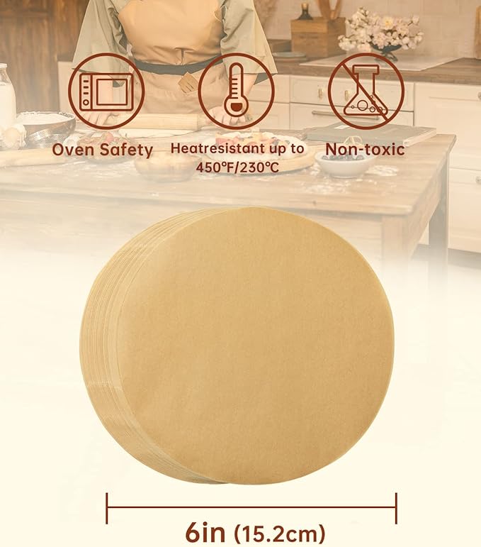 Katbite 200Pcs 6 Inch Parchment Paper Rounds, Unbleached & Non-stick, Precut Parchment Circles for Cheesecake Spring Pans, Fridge Storage/Freezing Hamburger Patties