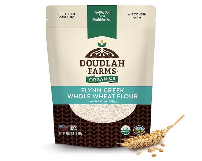 Organic Whole Wheat Flour 1.5 lb - Non-GMO, Pesticide-Free, Regenerative Organic Certified for Baking Bread, Pizza, Pasta, & More by Doudlah Farms