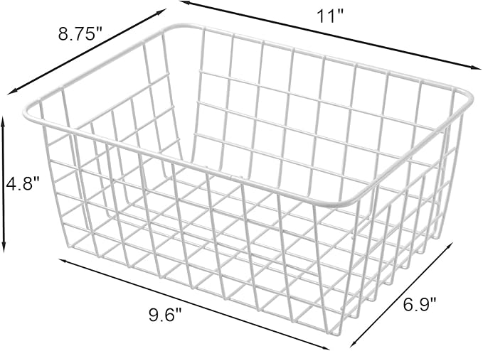 11" Upright Freezer Storage Baskets, White Wire Storage Bins Small Bakset for Freezer, Pantry, Bathroom Organizing, Set of 4