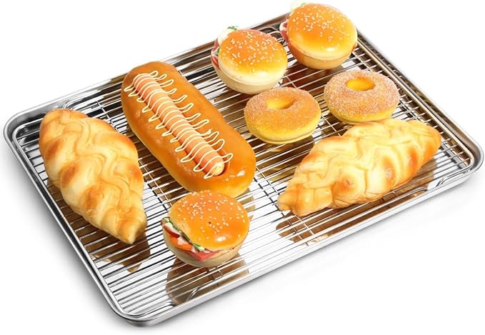 Baking Sheet Set of 4, Yododo Cookie Sheets Metal Stainless Steel Tray Baking Pans, Rectangle Size 16 x 12 x 1 inch, Mirror Polishing & Dishwasher Safe, Non Toxic & Healthy, Rust Free & Easy Clean