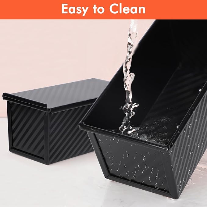 Beasea Pullman Loaf Pan with Lid, 2 Pack 0.5 lb Small Non-Stick Bread Loaf Pans Carbon Steel Mini Bread Toast Box for Homemade Bread Toast Oven Baking - Black