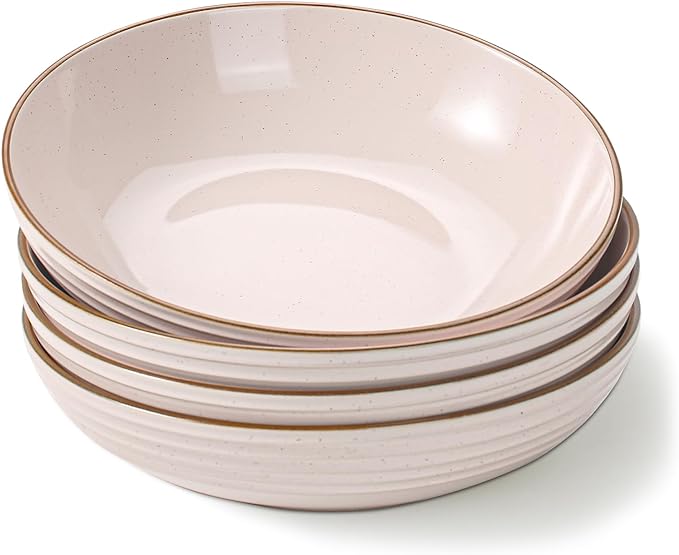 famiware Jupiter Pasta Bowls, 30 OZ Large Salad Bowls Set of 4, Microwave and Dishwasher Safe, Sturdy and Stackable, Serving Bowls for Kitchen, Light Pink