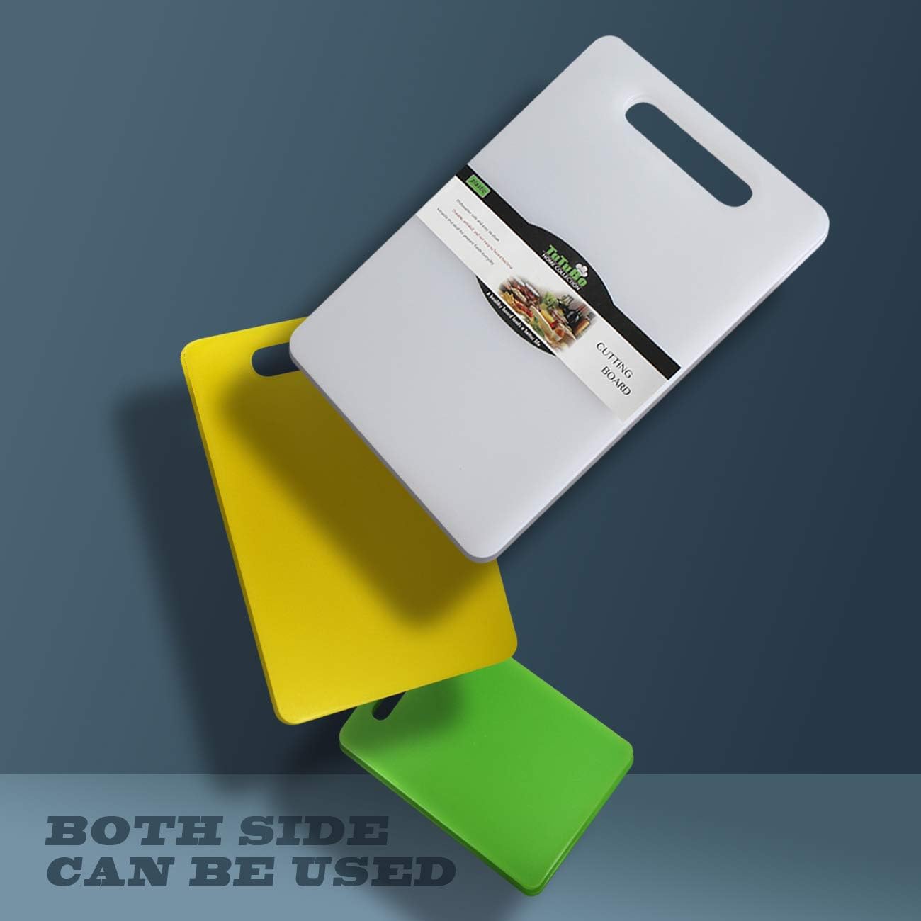 Fotouzy Plastic Utility Cutting Board with Handles, Food Safe PP Material, BPA Free, Dishwasher Safe, Thick Chopping Board, Large Size, Easy Grip Handle, for Kitchen (Blue)