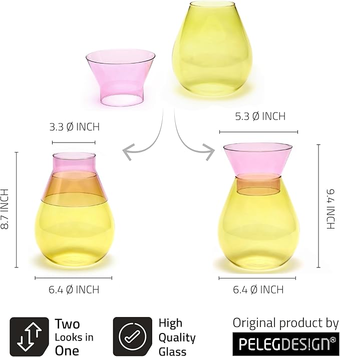 Peleg Design Twotone Home Décor in 3 Colors - Round Glass Vase for Flower Bouquets - Decorative Vase with Flippable Top - Glass Vases for Centerpieces