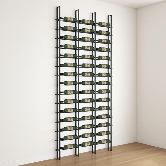 Wine Rack Freestanding Floor, 16 Tier 48 Bottle Capacity Display Holder, Black Industrial Wine Bottle Storage Shelves, for Any Bar, Wine Cellar, Kitchen, Dining Room (Black, 3 Column)
