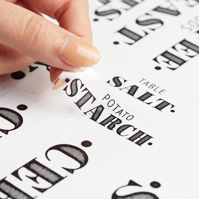 Talented Kitchen 154 Pantry Labels for Food Containers - Assorted Sizes & Black Bold Text on Clear Waterproof Vinyl - Preprinted Vintage Kitchen Labels & Farmhouse Style Pantry Organization