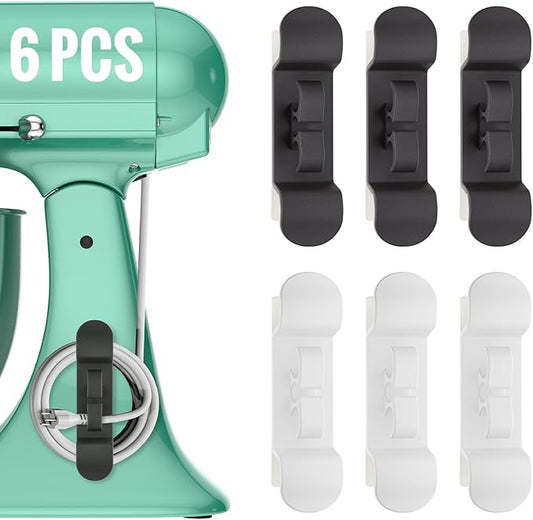 6PCS Cord Organizer for Appliances, Upgraded Kitchen Appliance Cord Wrap, Cord Holder Stick on Pressure Cooker, Coffee Maker, Air Fryer and Blender(3 Black + 3 White)
