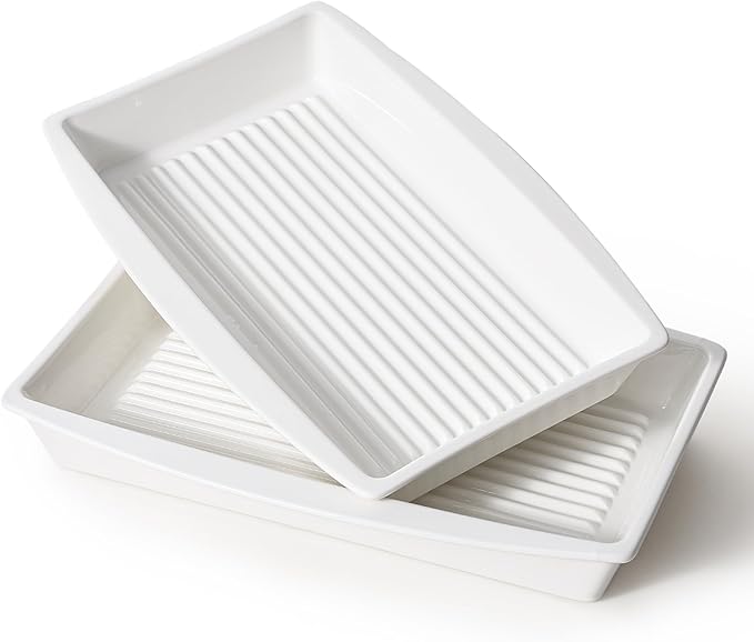 DELLING Baking Dish for Oven, 9.3'' x14'' Ceramic Casserole Dish, Lasagna Pan, Oven Safe Bakeware Sets with Handles for Baking, Roasting, White, Microwave, Dishwasher Safe, Set of 2