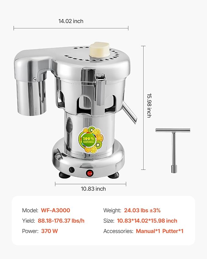 VBENLEM Commercial Juice Extractor Heavy Duty Juicer Aluminum Casting and Stainless Steel Constructed Centrifugal Juice Extractor Juicing both Fruit and Vegetable
