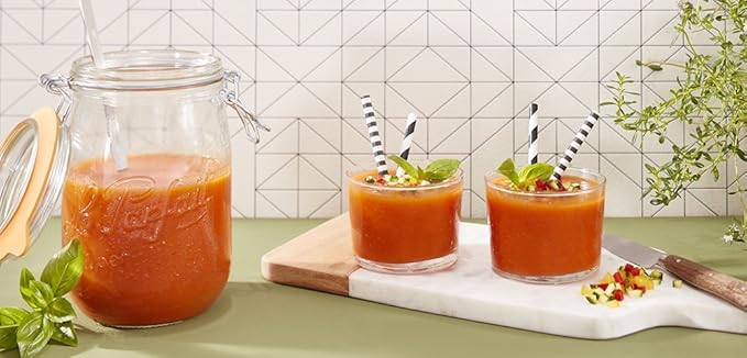 Le Parfait Super Jar, Canning Jars, 1L French Glass Canning Jar w/Round Body, Glass Jars With Airtight Lid, Canning Jars Wide Mouth, Glass Jar With Lid, Clear Jars, Clear Glass Jars (32oz/Quart, 4 pk)