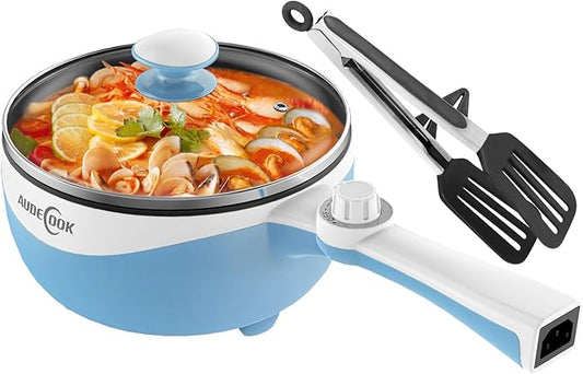 Audecook Hot Pot Electric, 1.7L Mini Electric Skillet Portable Nonstick Sauté Pan with Power Adjustment, Rapid Noodles Cooker Travel Multicooker for Steak/Soup/Egg/Oatmeal/Noodles
