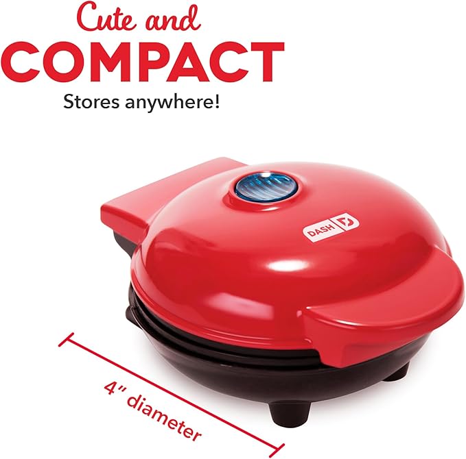 DASH Mini Waffle Maker Machine for Individuals, Paninis, Hash Browns, & Other On the Go Breakfast, Lunch, or Snacks, with Easy to Clean, Non-Stick Sides, Red Heart 4 Inch
