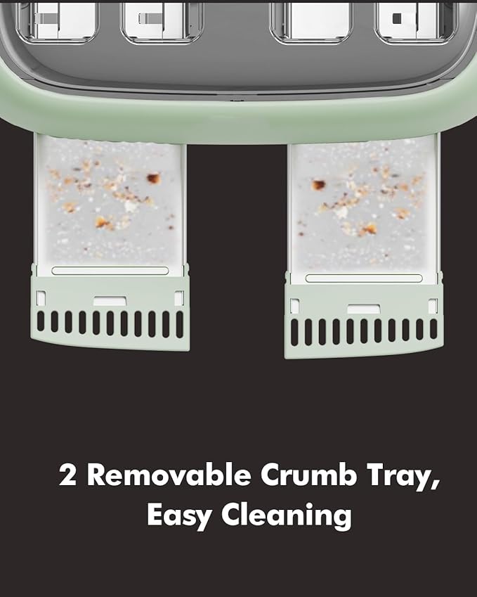 Retro 4-Slice Toaster 1.6" Wide Slots - 6 Toast Settings with Bagel Function, Stainless Steel Body, Defrost/Cancel Button & Crumb Tray, Vintage Green