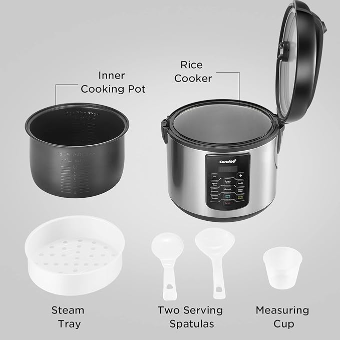 COMFEE' Rice Cooker 10 cup Uncooked/20 cup Cooked , Rice Maker, Steamer, Saute, Steamer and Warmer, 5.2 QT Large Capacity, Brown Rice, Quinoa and Oatmeal, 8 One-Touch Programs
