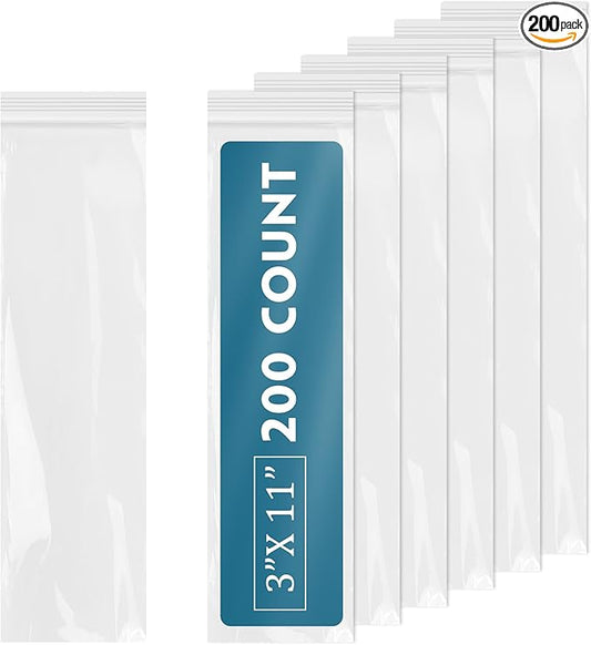 iMailer - 200 Pcs -3" x 11" Incense Bags-Resealable Zip Bags for Snack, Necklaces, Jewelry, Packaging & Shipping