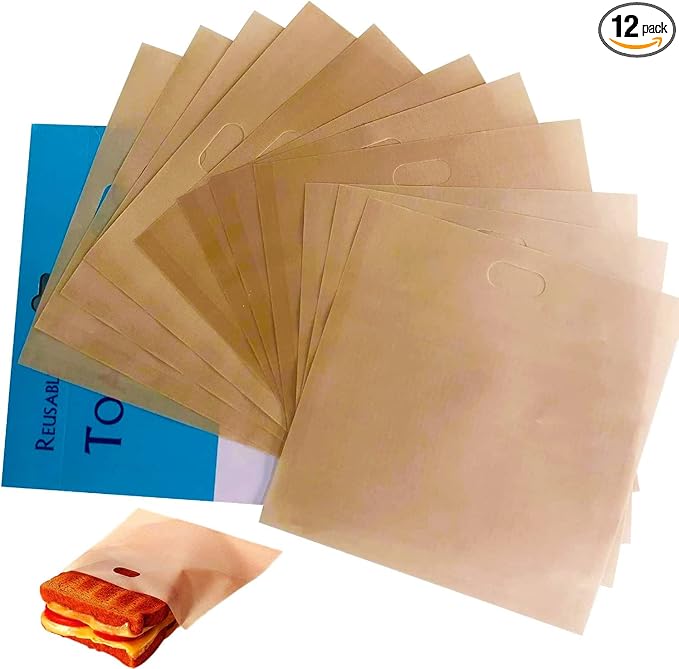 12 Pack Reusable Toaster Bags Non-Stick, Washable Toasted Sandwich Toastie Bags Toaster Microwave Grill, Great for Toast Sandwich Panini Snacks