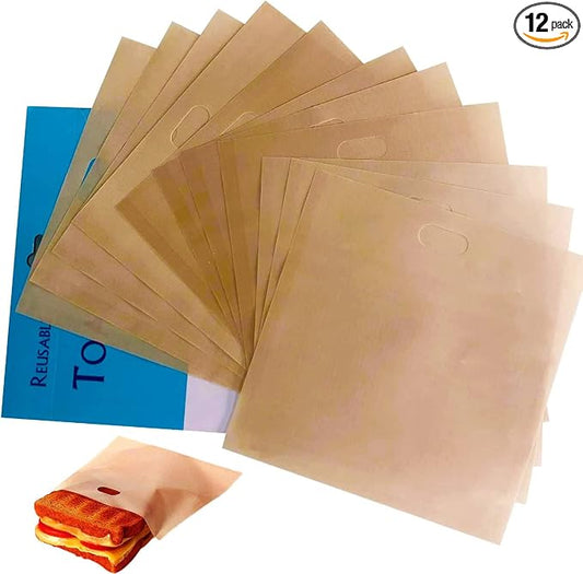 12 Pack Reusable Toaster Bags Non-Stick, Washable Toasted Sandwich Toastie Bags Toaster Microwave Grill, Great for Toast Sandwich Panini Snacks