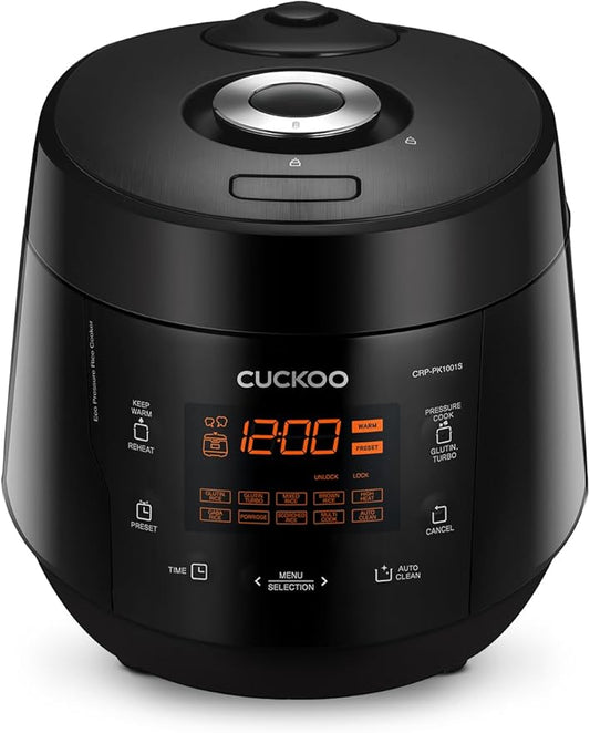 CUCKOO CRP-PK1001S 10-Cup (Uncooked) / 20-Cup (Cooked) Heating Pressure Rice Cooker & Warmer with Nonstick Inner Pot, 13 Menu Options, Fuzzy Logic Tech, Auto Clean (Black)