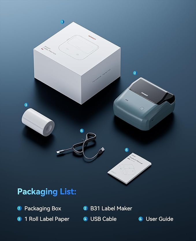 NIIMBOT B31 Label Maker, Thermal Label Printer with Auto Identification, Bluetooth Label Machine Easy to Use for Office, Home, Business, Sticker Maker with a Roll of 3 x 1.57 inch Label/Roll