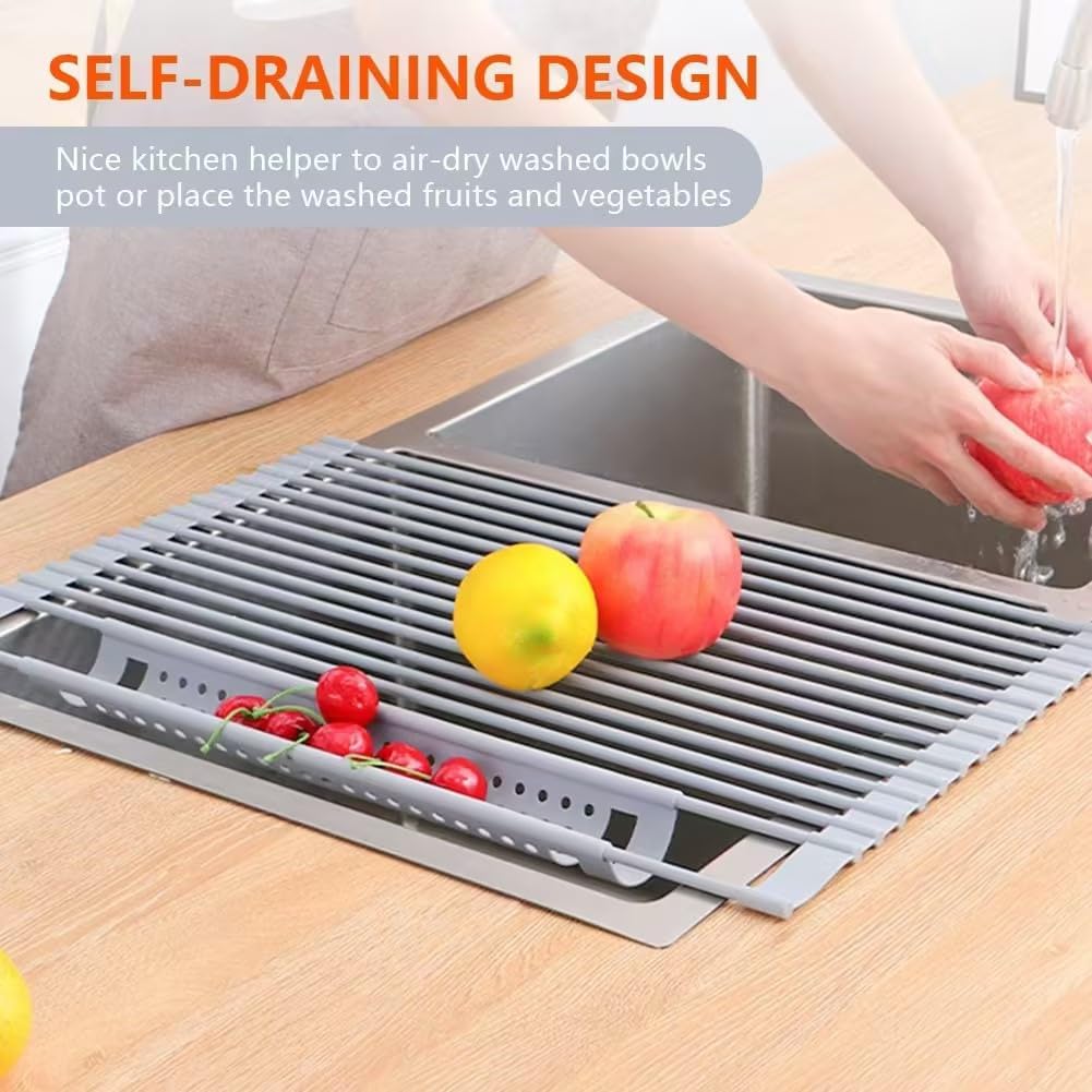 Silicone Wrapped Dish Drying Rack Above Sink, Width 20.47 inches x Length 12.99 inches, roll up Dish Drain Above Sink - Foldable (Silicone Rubber)