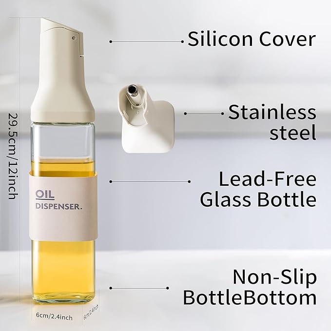 Olive Oil Dispenser for Cooking - 16oz Leakproof Glass Oil Dispenser Bottle with Gravity Spout, Air Fryer, BBQ, Healthy Salad & Non-Stick Pans,BPA-Free,Easy to Refill and Use,Blue