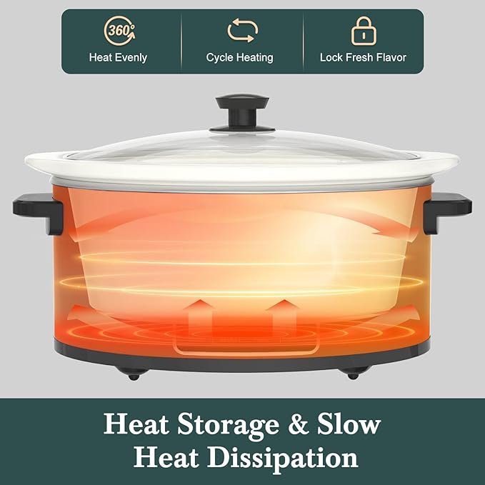 HOMECOOKIN 8-Quart Programmable Slow Cooker with Timer Keep Warm - Small Kitchen Appliance for Family Dinners - Serves 6+ People (Blue)