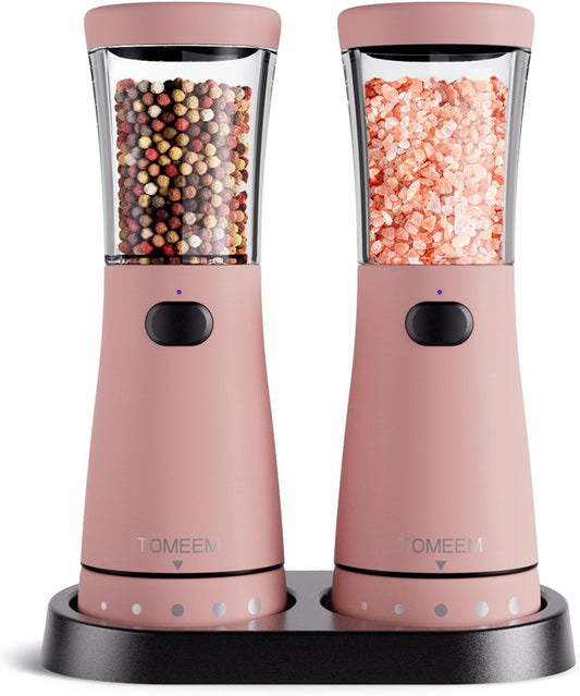 Electric Salt and Pepper Grinder Set with Storage Base, Stainless Steel Rechargeable Salt and Pepper Grinder Set with 4.5 oz Large Capacity, 1.8" Wide Mouth, Adjustable Coarseness, Ideal for Kitchen