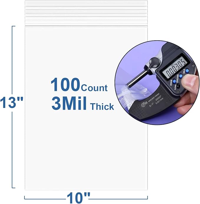 100PCS 10" x 13" 3Mil Clear Reclosable Plastic Bags Zip Seal Lock Poly Bags With Zipper for Shipping Packaging Product Clothing Storage, Thick
