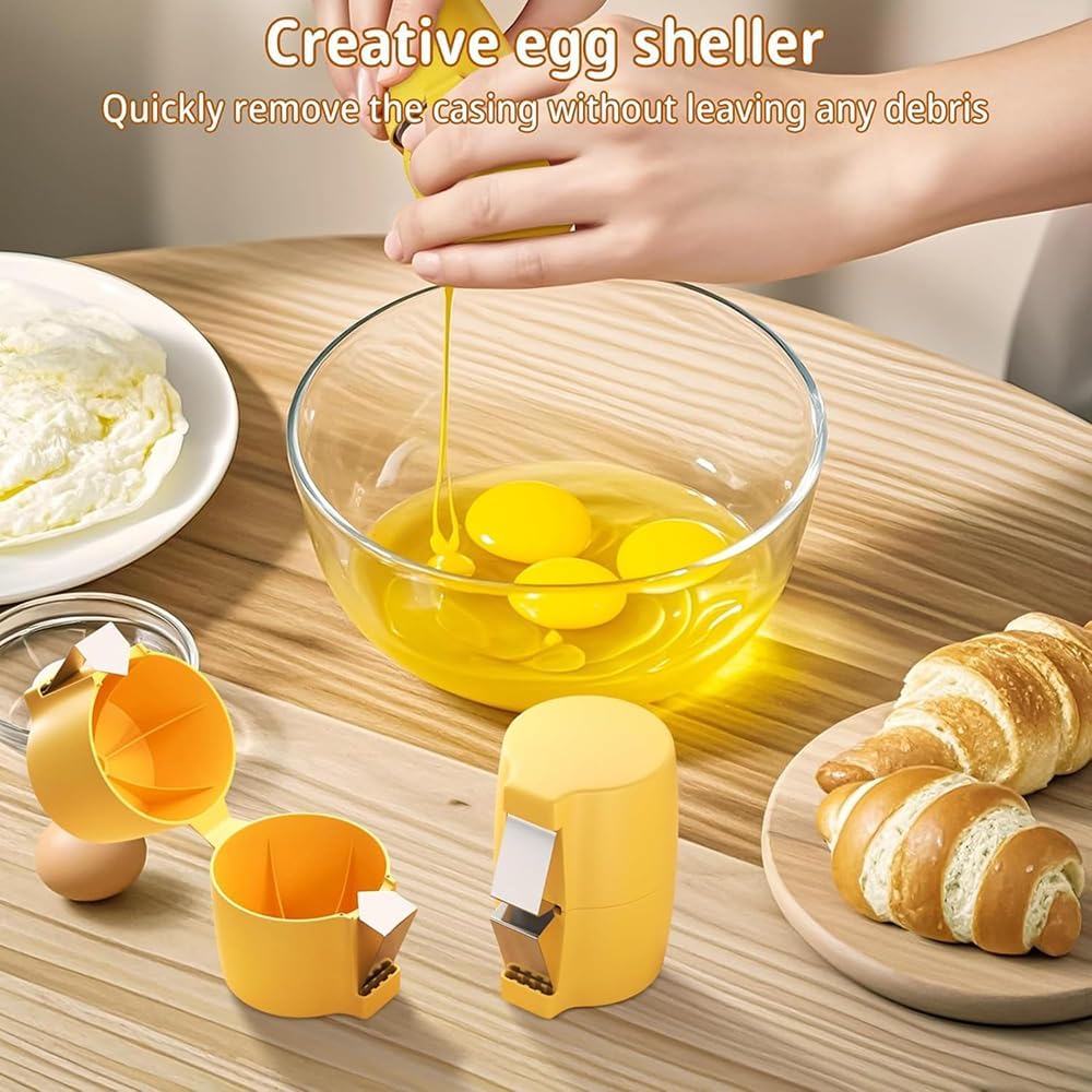 Egg Shell Opener Remover, Eggs Peeler Separator for Boiled and Raw Eggs, Stainless Steel Eggshell Cutter Kitchen Tools for Cooking and Breakfast Prep (Yellow, 1 Pcs)
